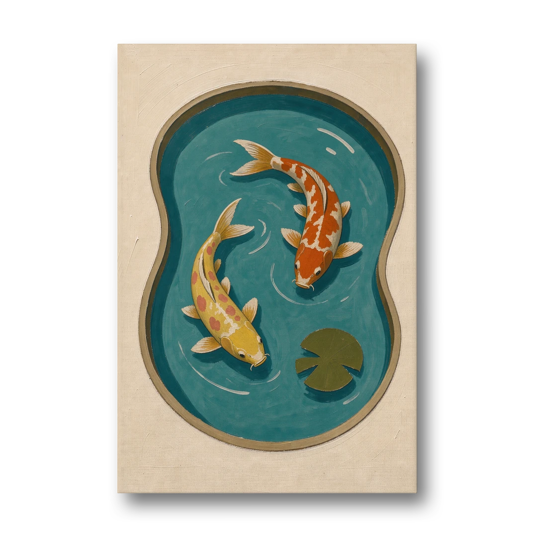 1950s Wall Art of Koi in a Kidney Pond - Canvas Wall Art - Front