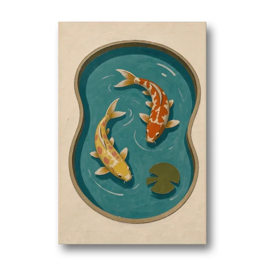 1950s Wall Art of Koi in a Kidney Pond - Canvas Wall Art - Front