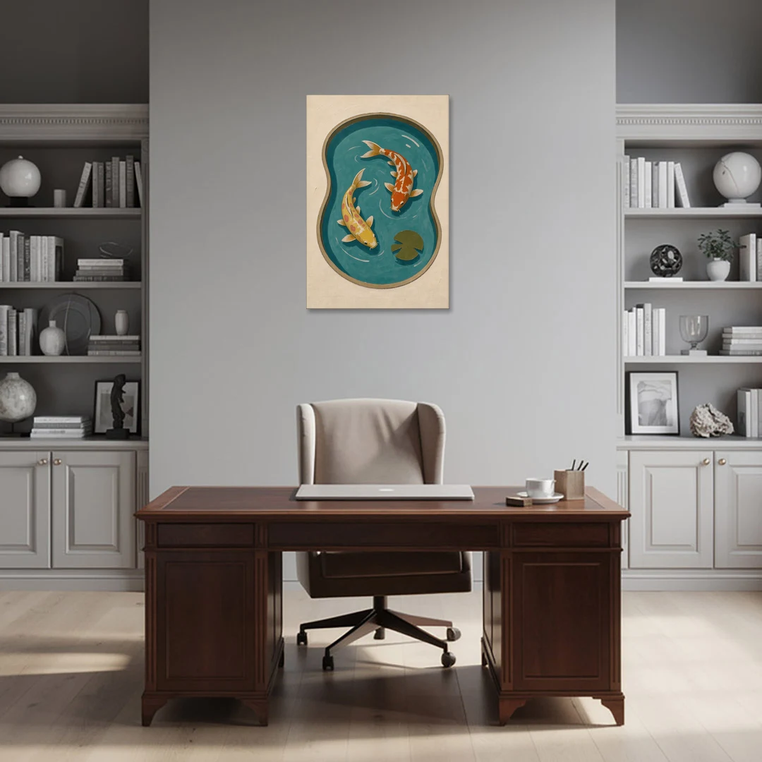 1950s Wall Art of Koi in a Kidney Pond - Canvas Wall Art - Office - 24x36