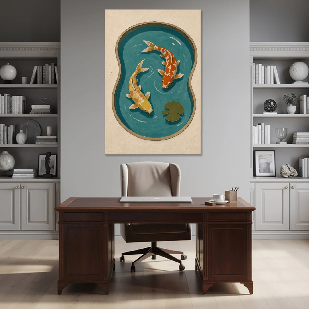 1950s Wall Art of Koi in a Kidney Pond - Canvas Wall Art - Office - 40x60