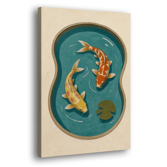 1950s Wall Art of Koi in a Kidney Pond - Canvas Wall Art - Side