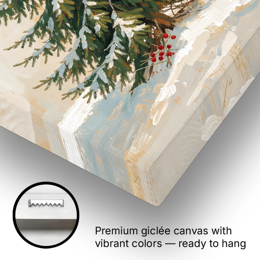 3 Piece Christmas Canvas of a Snowy Young Fir - Canvas Wall Art - Gallery Wrap Corner