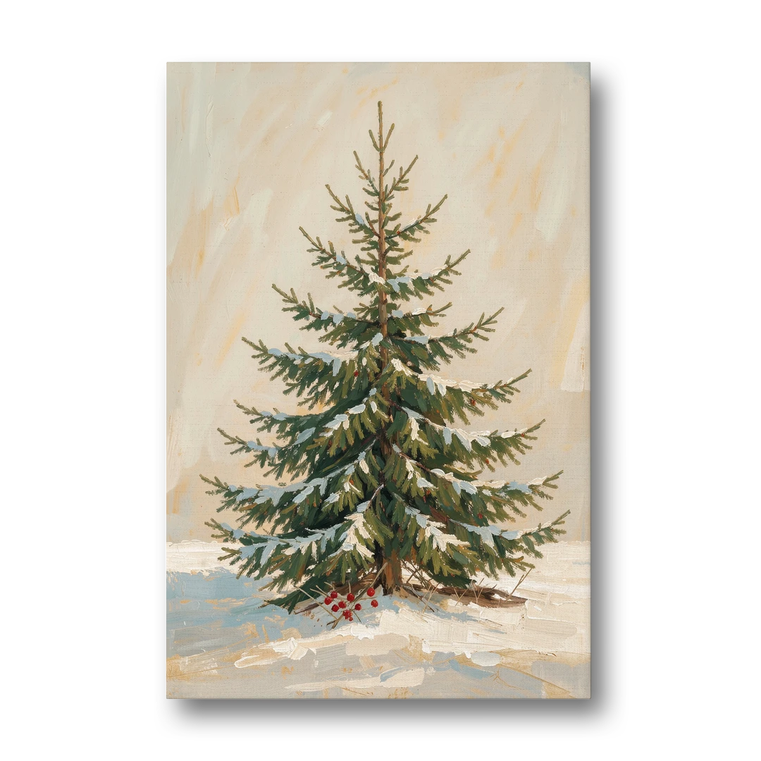 3 Piece Christmas Canvas of a Snowy Young Fir - Canvas Wall Art - Front