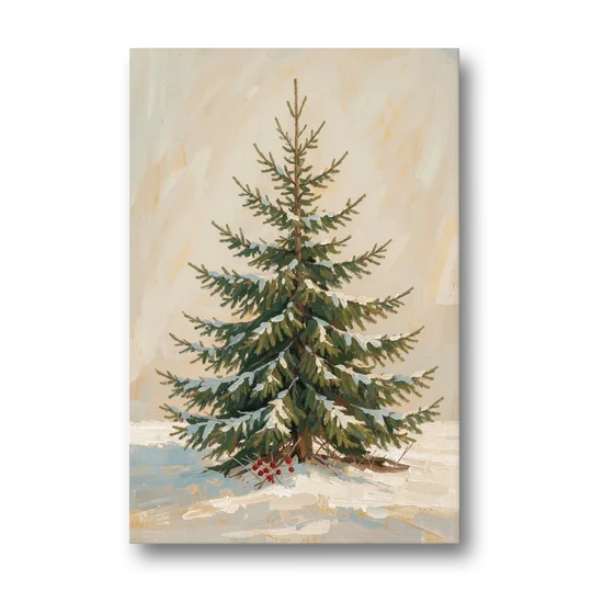 3 Piece Christmas Canvas of a Snowy Young Fir - Canvas Wall Art - Front