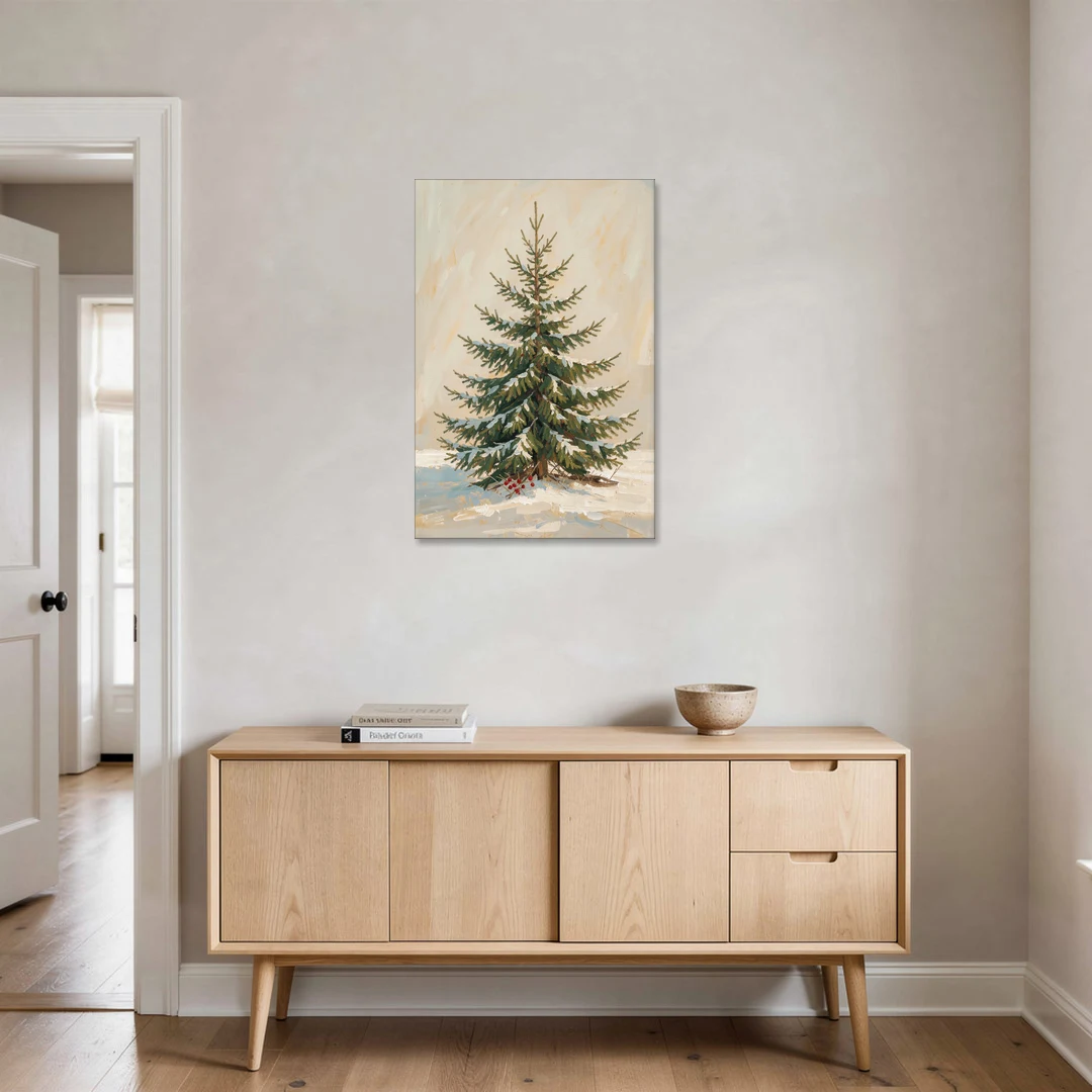 3 Piece Christmas Canvas of a Snowy Young Fir - Canvas Wall Art - Coffee Table - 24x36
