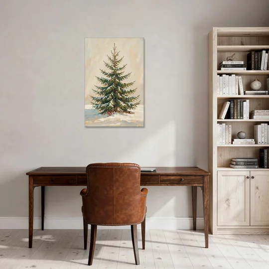 3 Piece Christmas Canvas of a Snowy Young Fir - Canvas Wall Art - Office - 24x36
