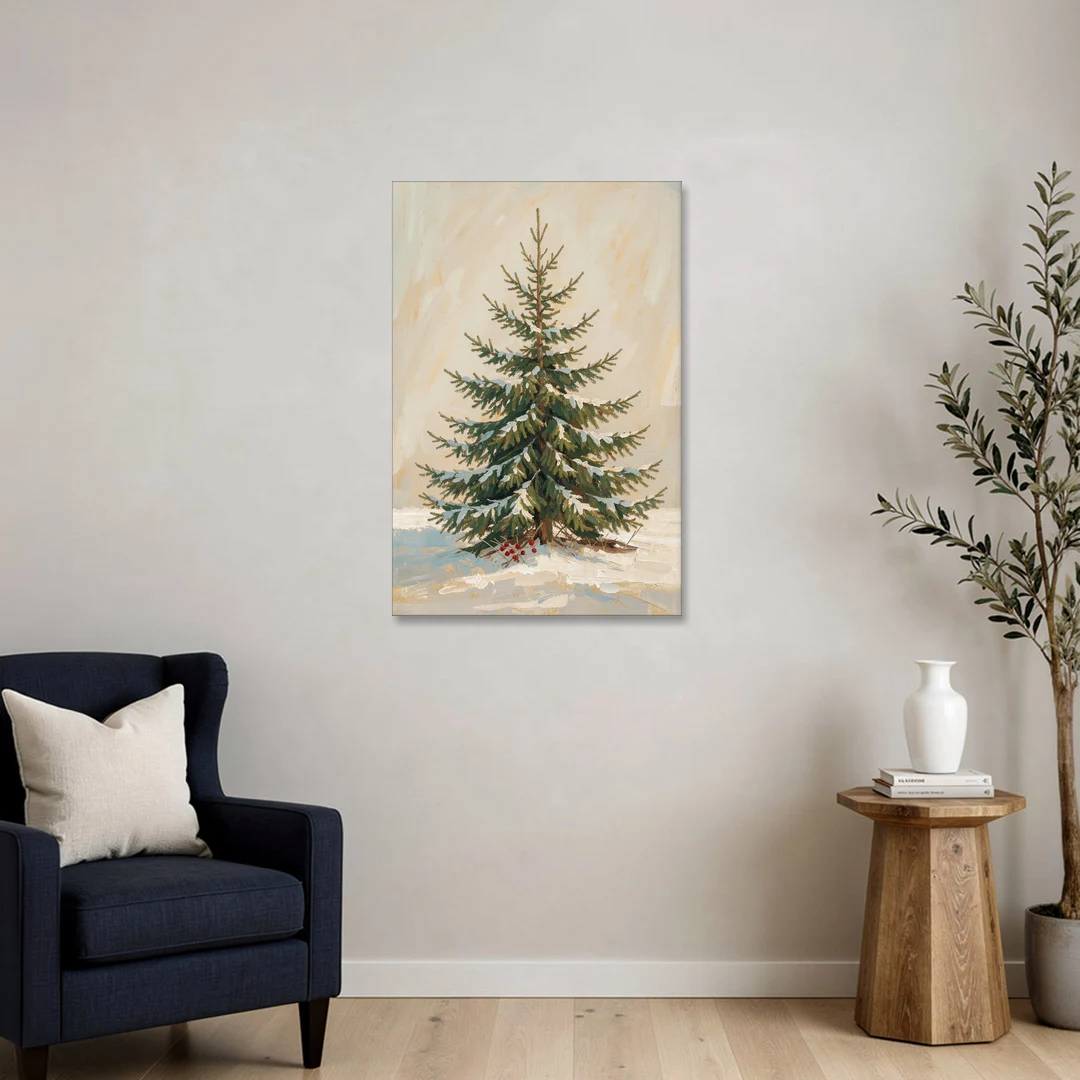 3 Piece Christmas Canvas of a Snowy Young Fir - Canvas Wall Art - Sofa - 24x36