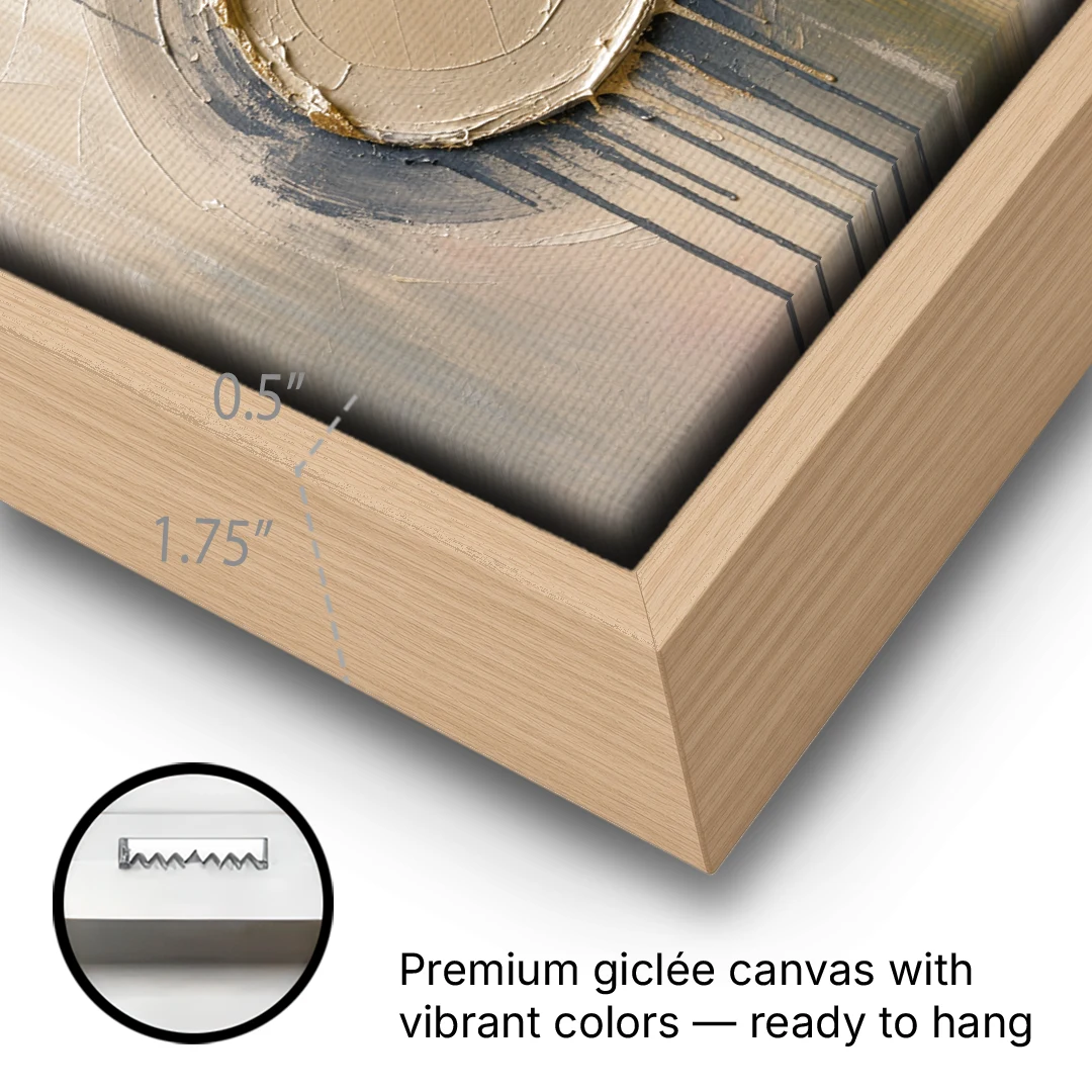 3D Textured Terracotta Disc Trio - Oak Framed Canvas Wall Art - Gallery Wrap Corner