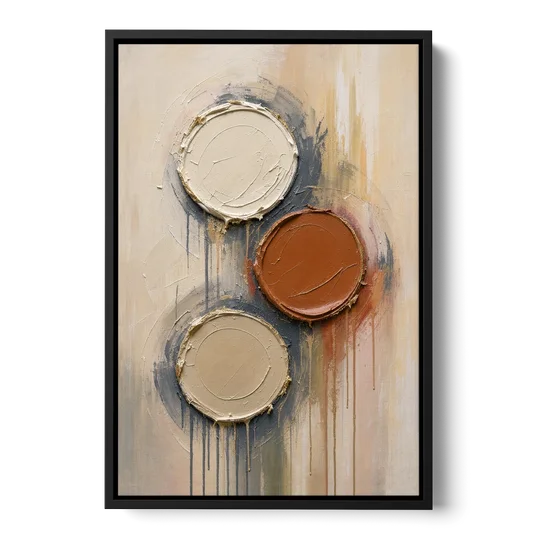 3D Textured Terracotta Disc Trio - Black Framed Canvas Wall Art - Front