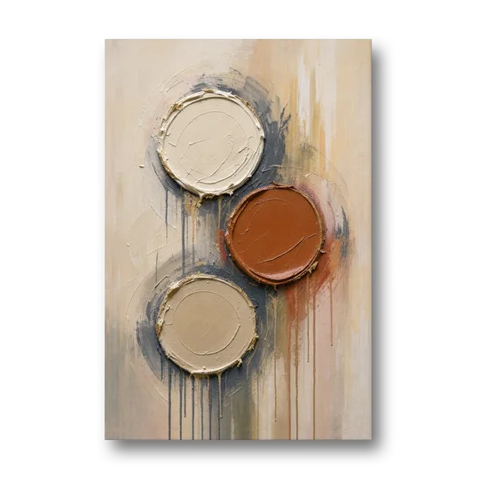 3D Textured Terracotta Disc Trio - Canvas Wall Art - Front