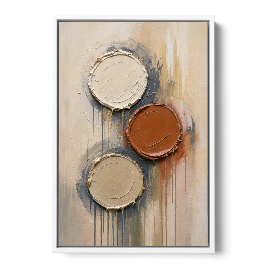 3D Textured Terracotta Disc Trio - White Framed Canvas Wall Art - Front