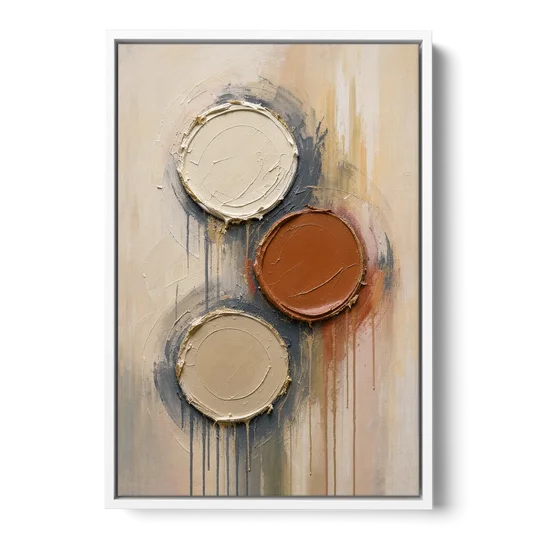 3D Textured Terracotta Disc Trio - White Framed Canvas Wall Art - Front