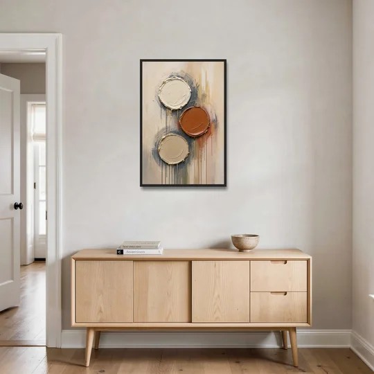 3D Textured Terracotta Disc Trio - Black Framed Canvas Wall Art - Coffee Table - 24x36