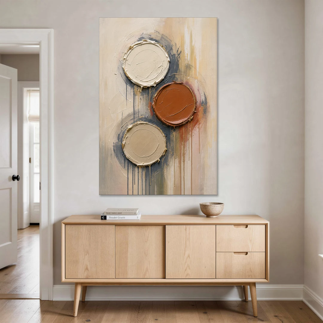 3D Textured Terracotta Disc Trio - Canvas Wall Art - Coffee Table - 40x60