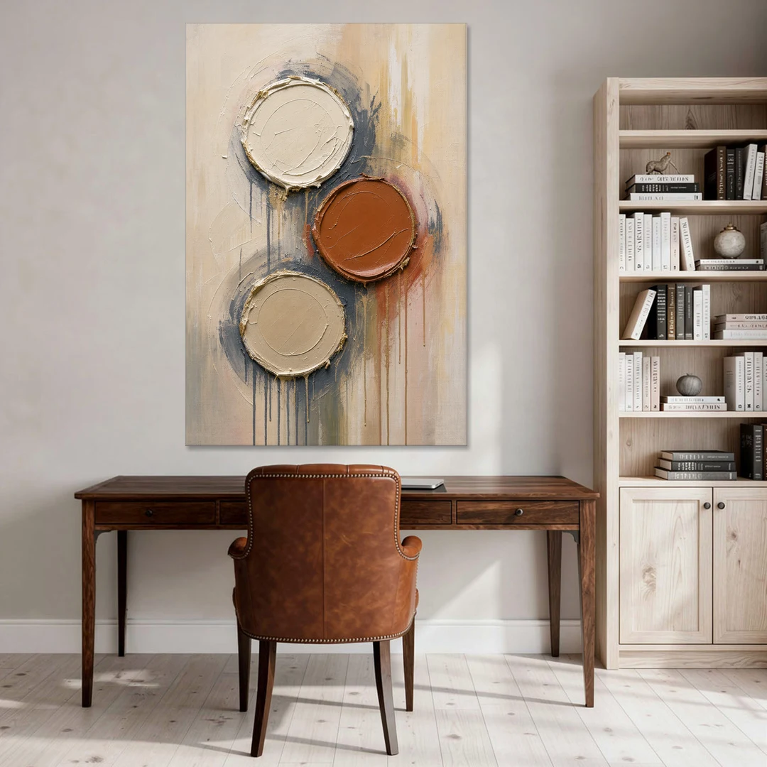 3D Textured Terracotta Disc Trio - Canvas Wall Art - Office - 40x60