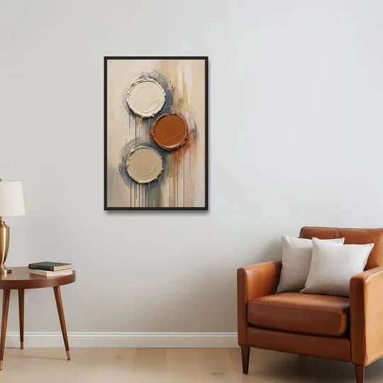3D Textured Terracotta Disc Trio - Black Framed Canvas Wall Art - Sofa - 24x36