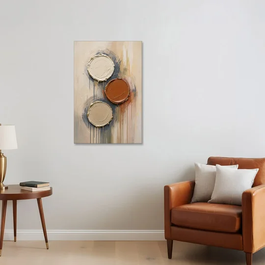 3D Textured Terracotta Disc Trio - Canvas Wall Art - Sofa - 24x36