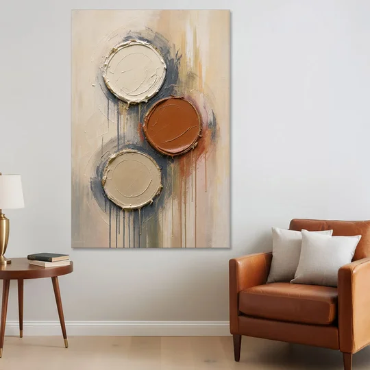 3D Textured Terracotta Disc Trio - Canvas Wall Art - Sofa - 40x60