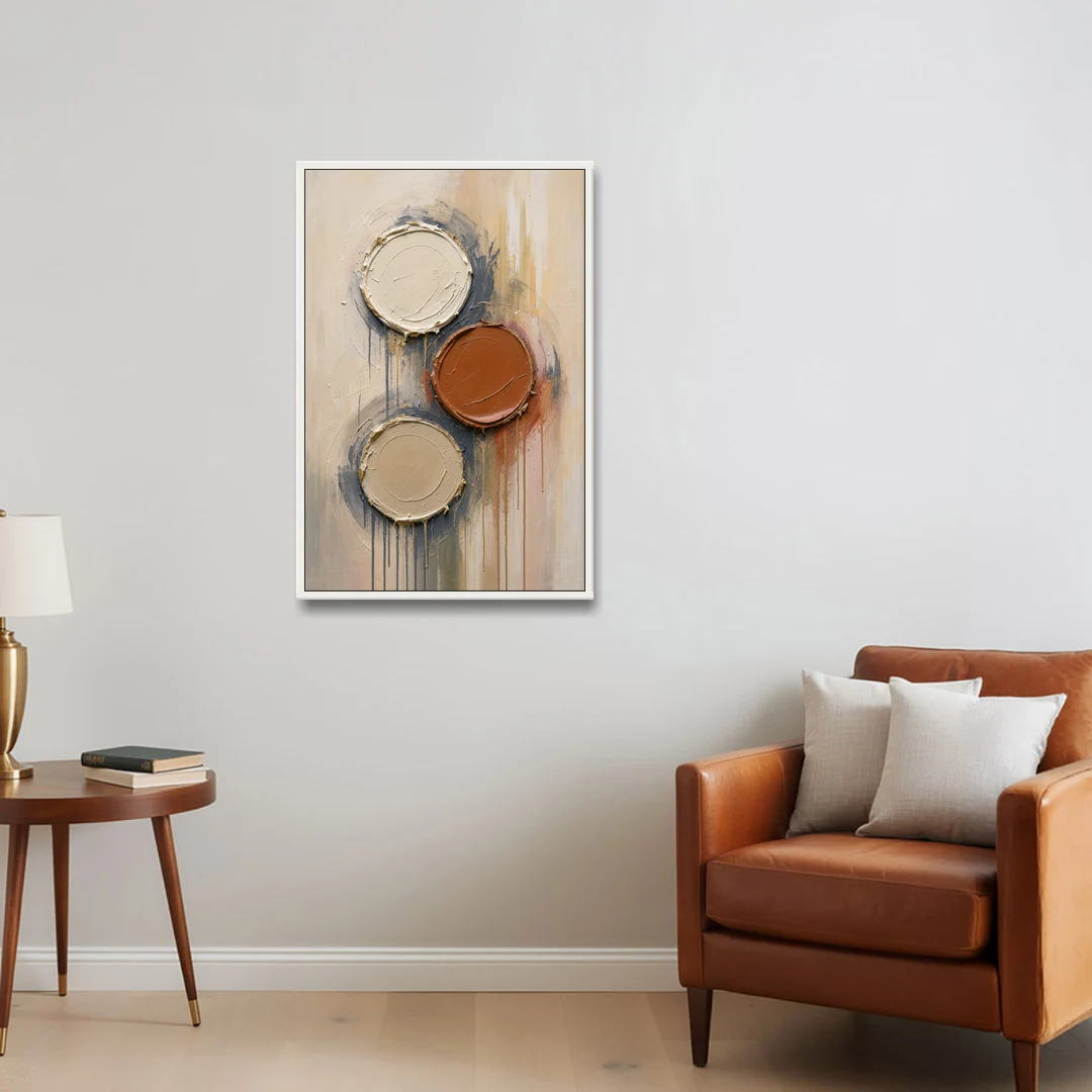 3D Textured Terracotta Disc Trio - White Framed Canvas Wall Art - Sofa - 24x36