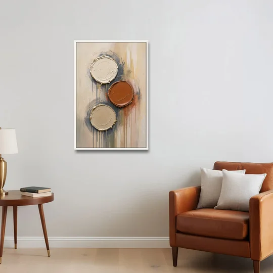3D Textured Terracotta Disc Trio - White Framed Canvas Wall Art - Sofa - 24x36