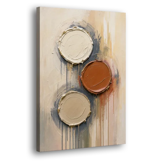 3D Textured Terracotta Disc Trio - Canvas Wall Art - Side