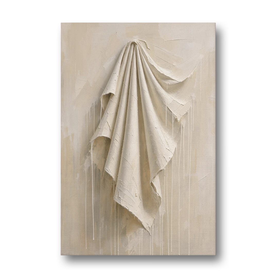 3D White Wall Art of Draped Plaster Cloth - Canvas Wall Art - Front