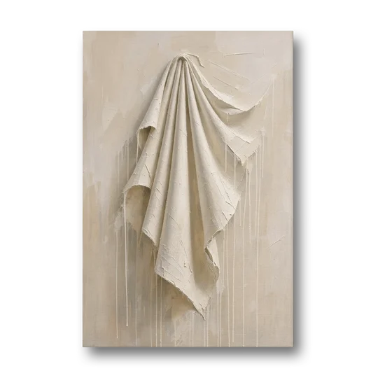 3D White Wall Art of Draped Plaster Cloth - Canvas Wall Art - Front