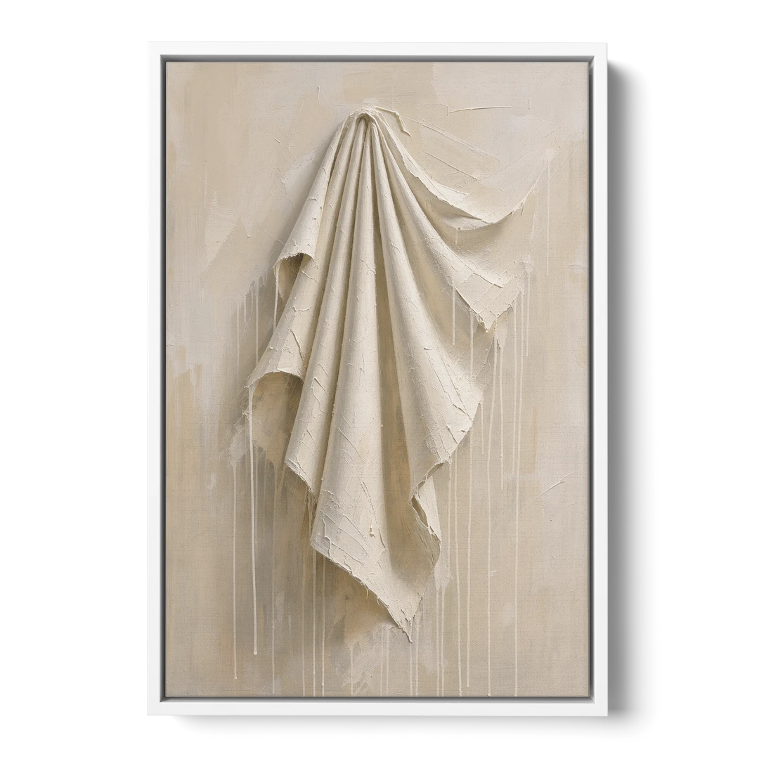 3D White Wall Art of Draped Plaster Cloth - White Framed Canvas Wall Art - Front