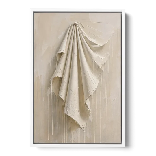 3D White Wall Art of Draped Plaster Cloth - White Framed Canvas Wall Art - Front
