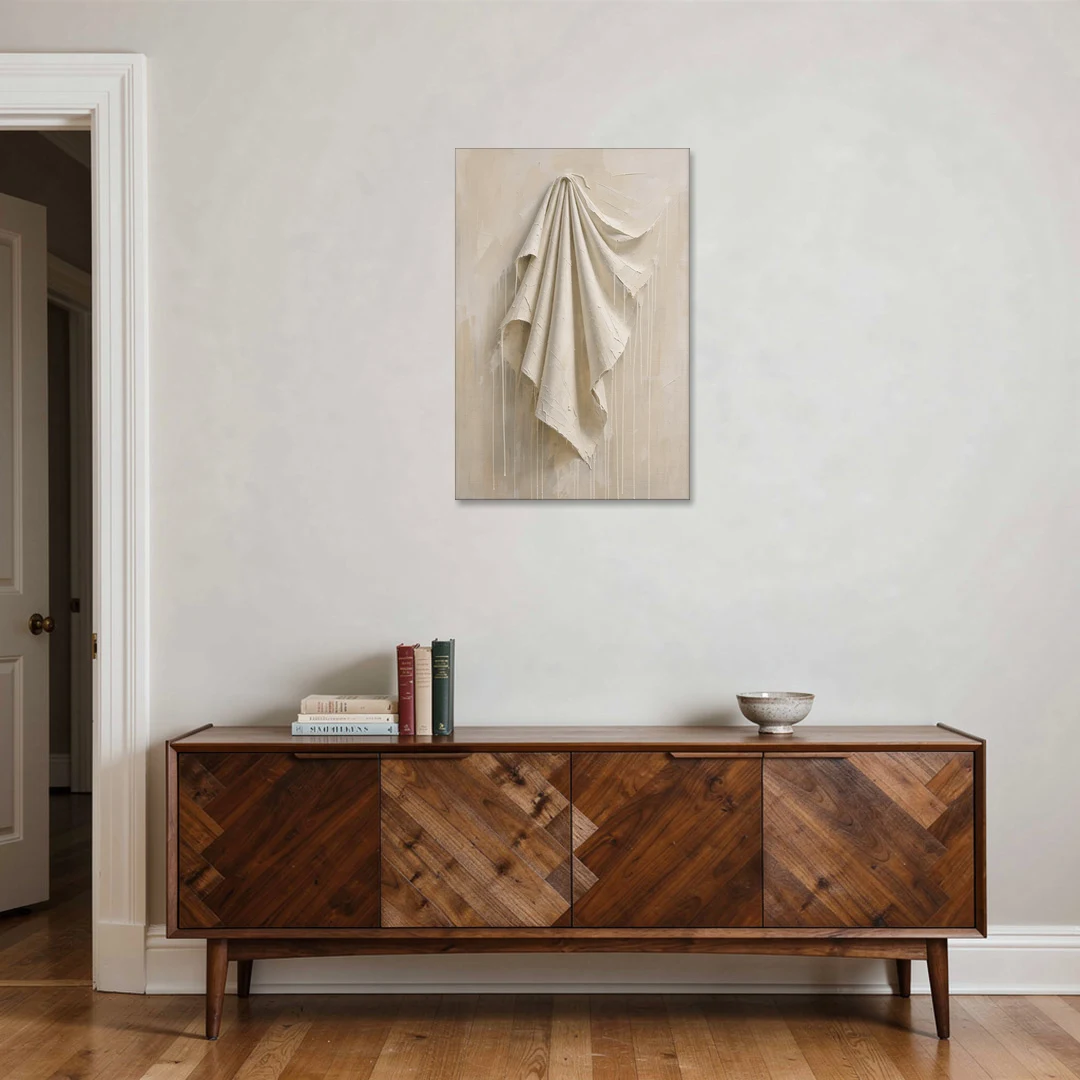 3D White Wall Art of Draped Plaster Cloth - Canvas Wall Art - Coffee Table - 24x36