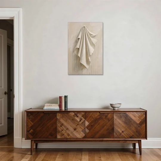 3D White Wall Art of Draped Plaster Cloth - Canvas Wall Art - Coffee Table - 24x36