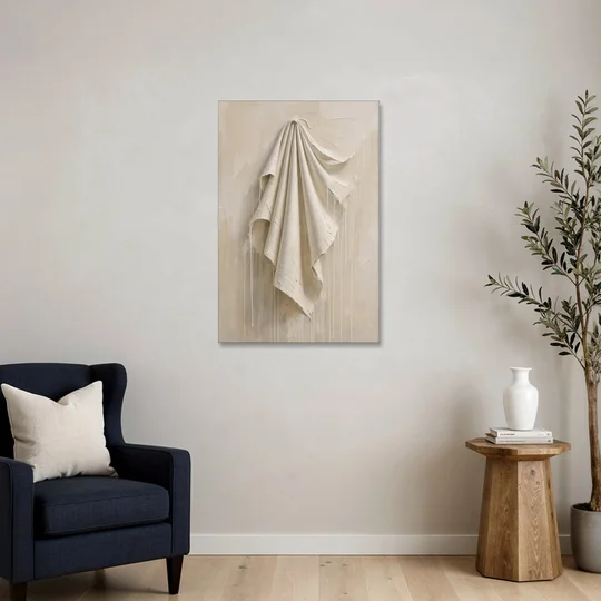 3D White Wall Art of Draped Plaster Cloth - Canvas Wall Art - Sofa - 24x36
