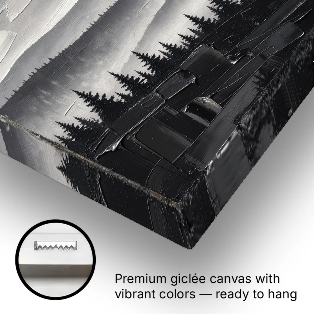 Above Bed Wall Art of Misty Pine Ridges - Canvas Wall Art - Gallery Wrap Corner