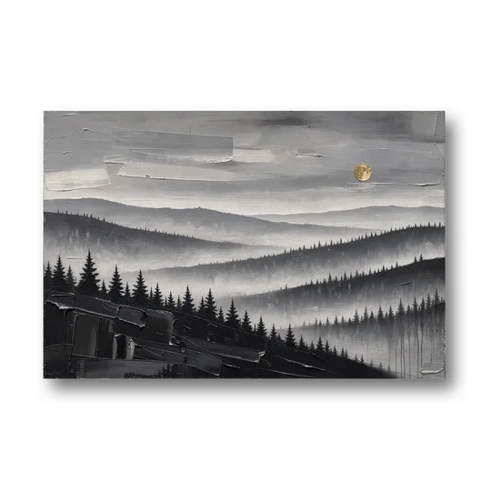 Above Bed Wall Art of Misty Pine Ridges - Canvas Wall Art - Front