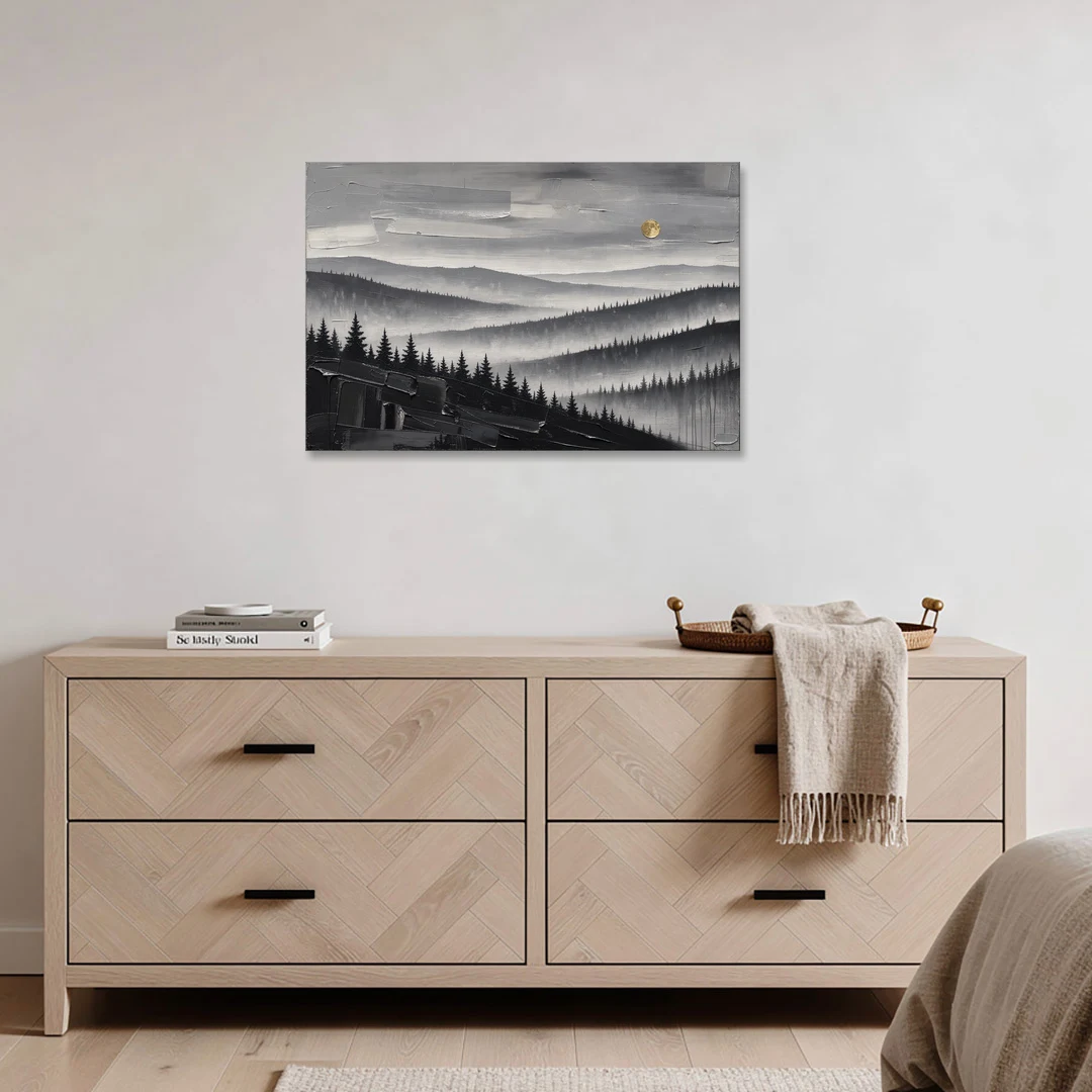 Above Bed Wall Art of Misty Pine Ridges - Canvas Wall Art - Coffee Table - 36x24