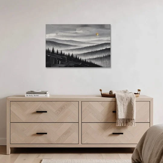 Above Bed Wall Art of Misty Pine Ridges - Canvas Wall Art - Coffee Table - 36x24