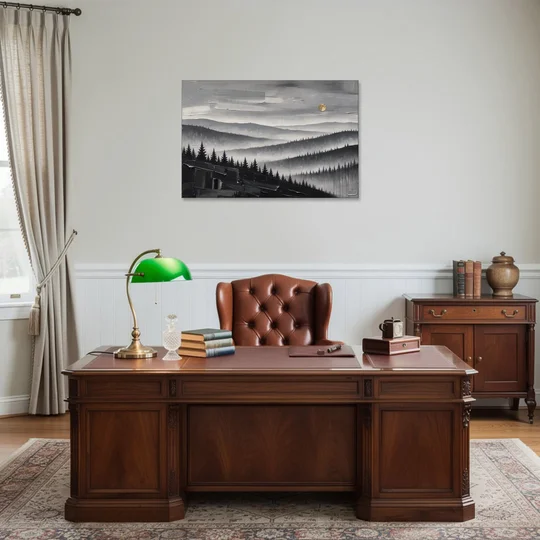 Above Bed Wall Art of Misty Pine Ridges - Canvas Wall Art - Office - 36x24