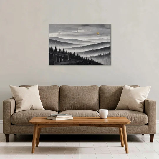 Above Bed Wall Art of Misty Pine Ridges - Canvas Wall Art - Sofa - 36x24