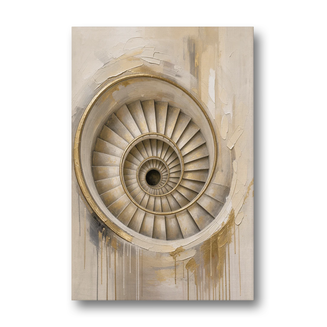 Abstract Architecture Painting of a Gilded Spiral Stair - Canvas Wall Art - Front