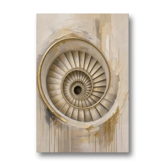 Abstract Architecture Painting of a Gilded Spiral Stair - Canvas Wall Art - Front