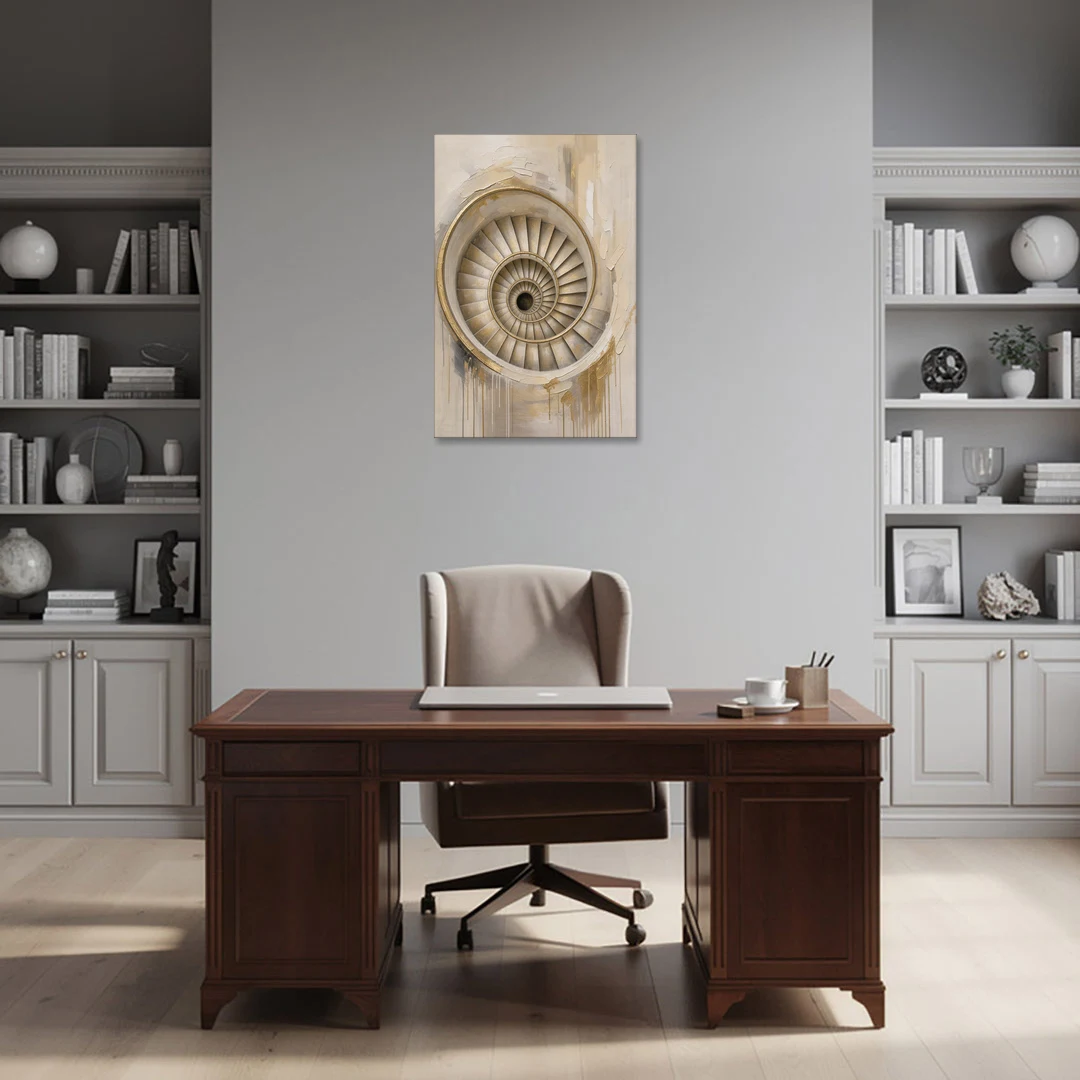 Abstract Architecture Painting of a Gilded Spiral Stair - Canvas Wall Art - Office - 24x36