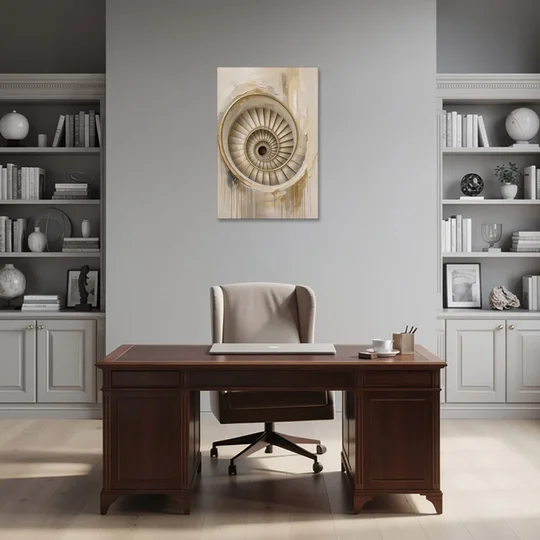 Abstract Architecture Painting of a Gilded Spiral Stair - Canvas Wall Art - Office - 24x36