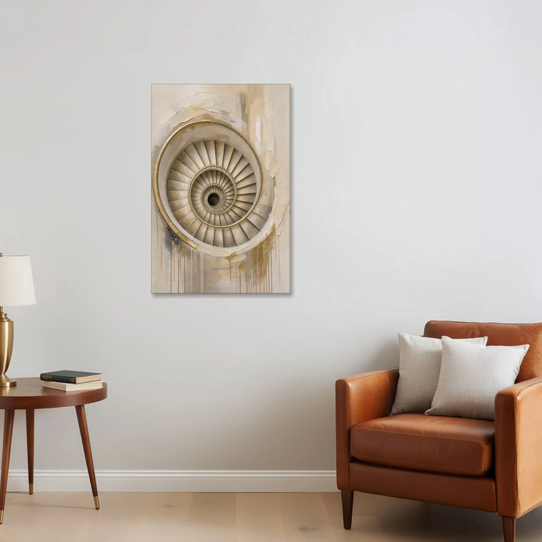 Abstract Architecture Painting of a Gilded Spiral Stair - Canvas Wall Art - Sofa - 24x36