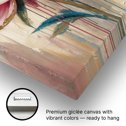 Abstract Art for Dining Room with a Gilded Peony - Canvas Wall Art - Gallery Wrap Corner