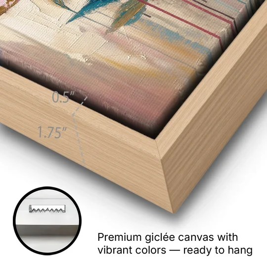 Abstract Art for Dining Room with a Gilded Peony - Oak Framed Canvas Wall Art - Gallery Wrap Corner