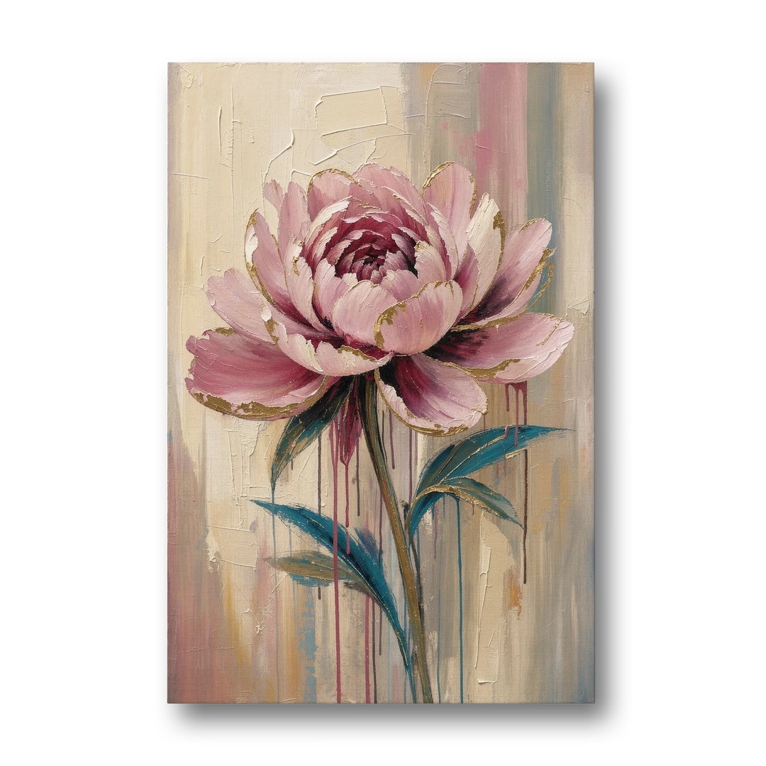 Abstract Art for Dining Room with a Gilded Peony - Canvas Wall Art - Front