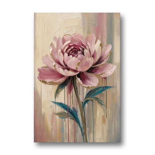 Abstract Art for Dining Room with a Gilded Peony - Canvas Wall Art - Front