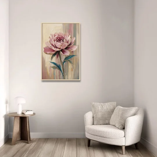 Abstract Art for Dining Room with a Gilded Peony - Oak Framed Canvas Wall Art - Sofa - 24x36