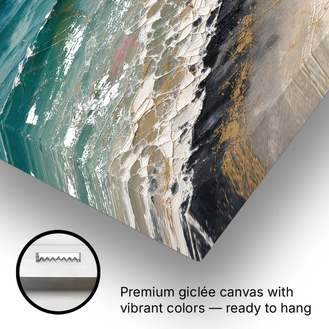 Abstract Beach Painting with Gold Foam Lines - Canvas Wall Art - Gallery Wrap Corner