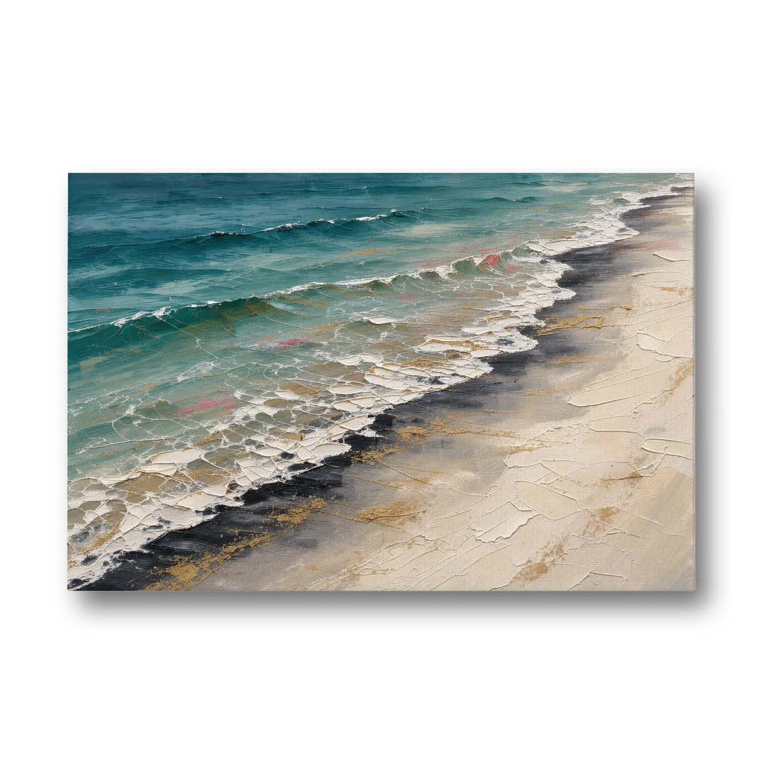 Abstract Beach Painting with Gold Foam Lines - Canvas Wall Art - Front
